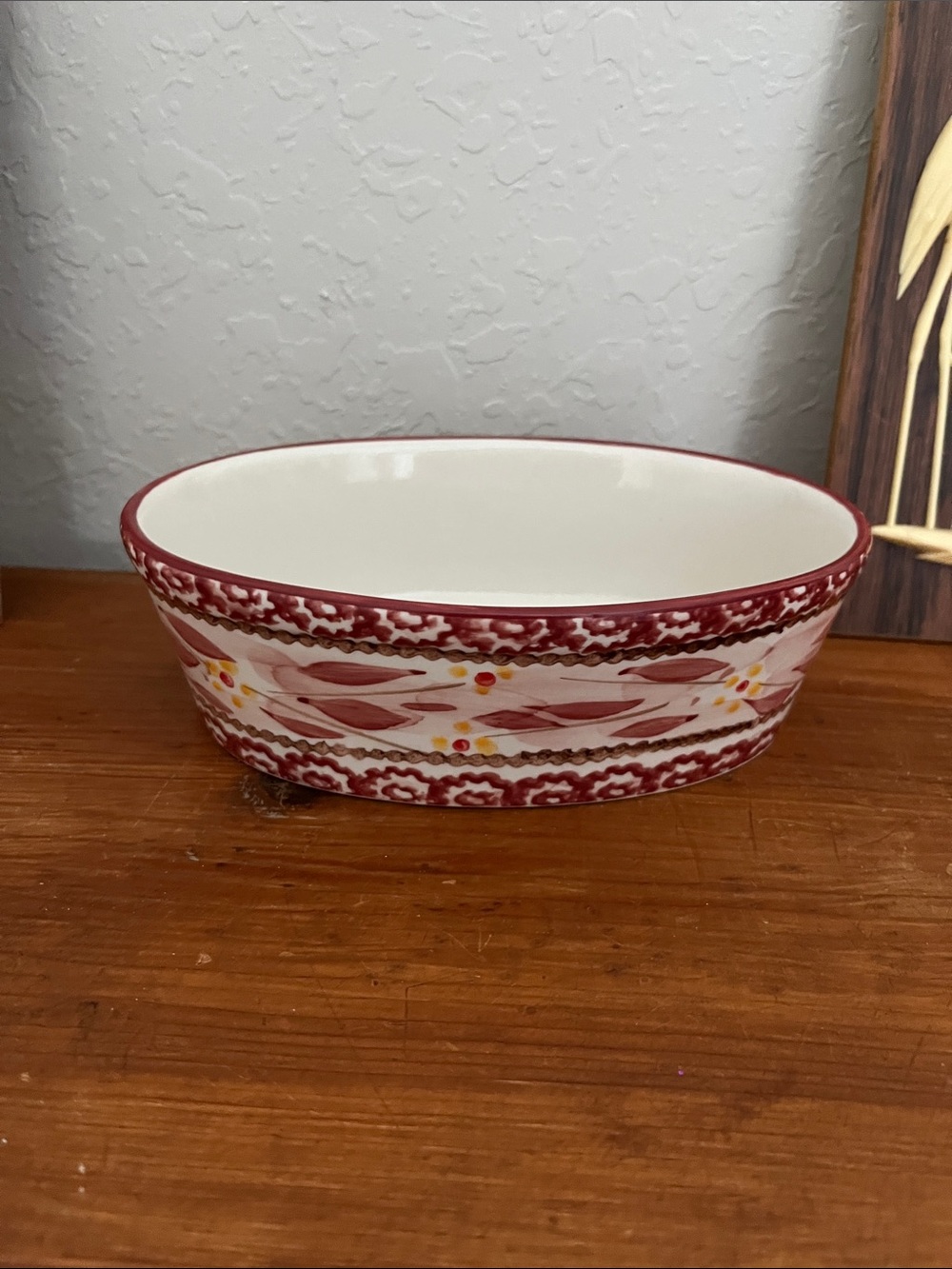 Temp-Tations Ceramic Oval Baker for 2  with cranberry old World Floral Motif